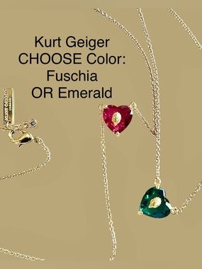 Kurt Geiger Crystal Heart Necklace Choose Color Fuchsia OR Emerald NWT &Dust Bag